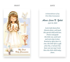 First Communion Stampita Souvenir Prayer Card for Girls