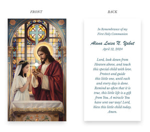 First Communion Stampita Souvenir Prayer Card for Girls - B
