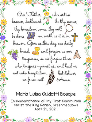 First Communion or Confirmation Stampita with Our Father prayer