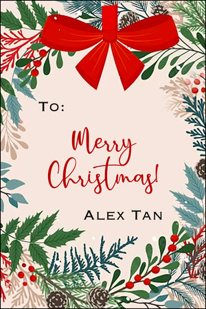 Big Red Bow Floral Christmas Gift Tag