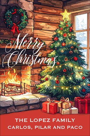 Cozy Fireplace Christmas Gift Tag