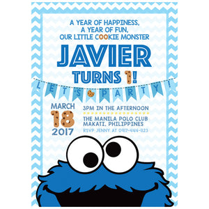 Cookie Monster Themed Birthday Invitation