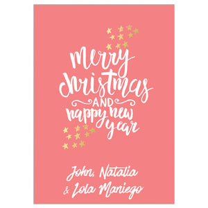 Pink & Gold Stars Christmas Holiday GIft Tag