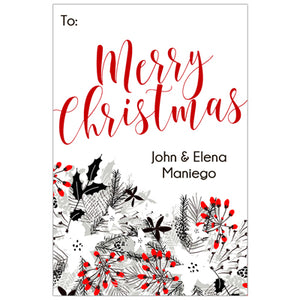 Black and Red Christmas Flowers Holiday Gift Tag