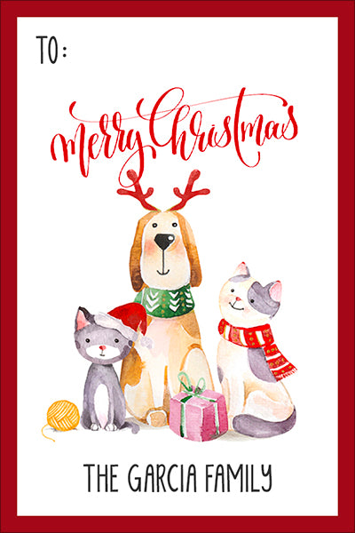 Happy Puppy and Cats Christmas Gift Tag – Pepa Prints