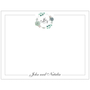 Best Mint Monogram Wreath Personalized Note Cards
