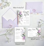 Lilac Wedding Invitation Complete Template