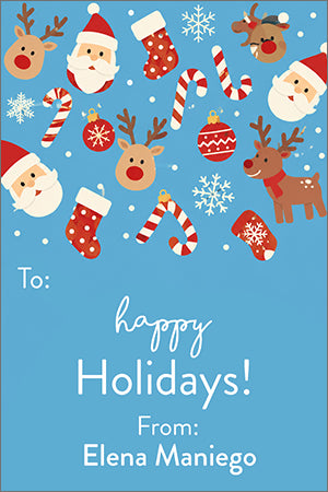 Blue Santa Reindeer Christmas  Holiday Gift Tag