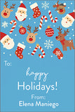 Blue Santa Reindeer Christmas  Holiday Gift Tag