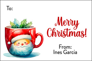 Warm Santa Cup Christmas Gift Tag