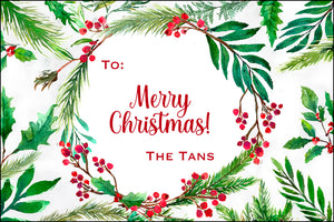 Jolly Holly Wreath Christmas Gift Tag