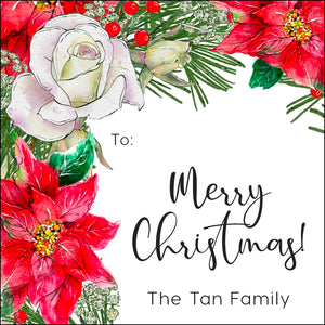 Bright Red Floral Christmas Gift Tag