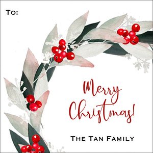 Silvery Green Wreath Christmas Gift Tag