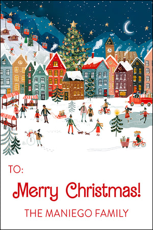 Lovely Winter Town Christmas Gift Tag