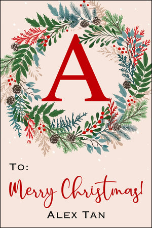 Lush Floral Monogram Christmas Gift Tag
