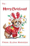 Jolly Shiz Tzu puppy Christmas Gift Tag