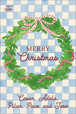 Pastel Blue Checkered Wreath Tree Christmas Gift Tag