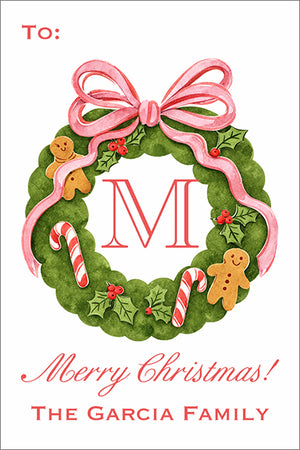 Ginger Monogram Wreath Christmas Gift Tag