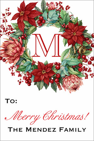 Poinsettia Wreath Personalized Christmas Gift Tags