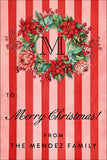 Pink Stripe Poinsettia Wreath Personalized Christmas Gift Tags