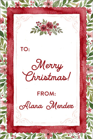 Christmas Floral Frame Personalized Holiday Gift Tags