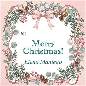 Pink Ribbon Garland Personalized Christmas Gift Tags