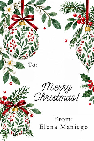 Botanical Christmas Ornament Personalized Gift Tags