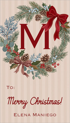 Christmas Wreath Monogram Personalized Gift Tags