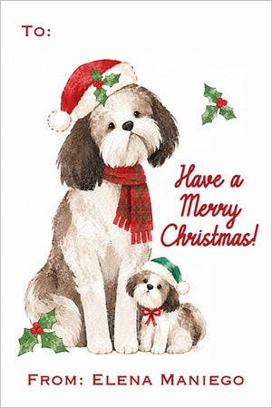 Christmas Doggies Shih Tzu Personalized Holiday Gift Tags