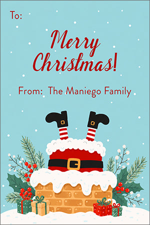 Santa in Chimney Christmas Holiday Gift Tag