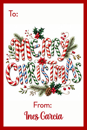 Merry Candy Cane Christmas Gift Tag