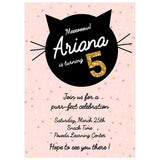 Pink Birthday Black Kitten Themed Birthday Invitation