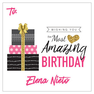 Happy Birthday Gold Bow Gift Tag