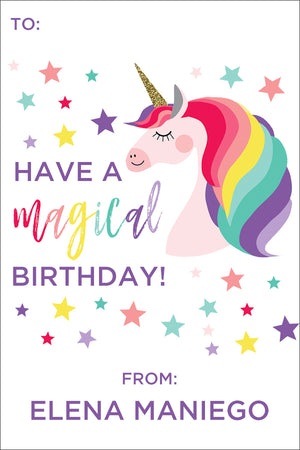 Magical Unicorn birthday gift tag