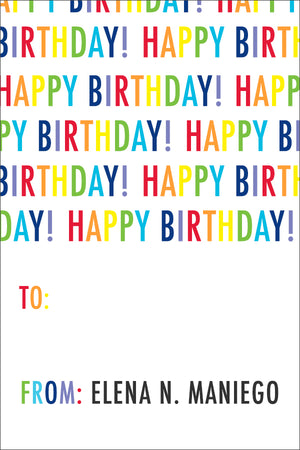 Colorful Words birthday gift tag