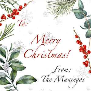 Watercolor Botanical Christmas Gift Tag