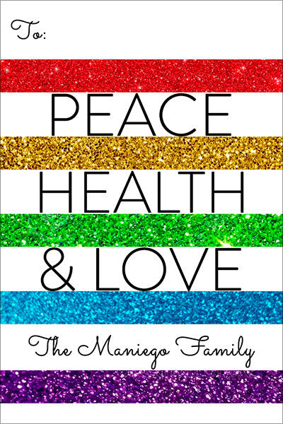 Peace Health Love glittery Christmas Gift Tag