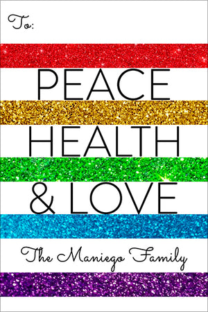 Peace Health Love glittery Christmas Gift Tag