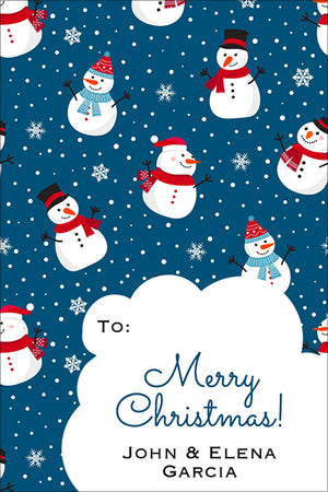Blue Snowmen Icons Christmas Gift Tag