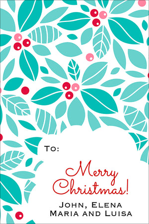 Floral Blue Christmas Pattern Gift Tag
