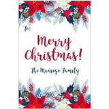 Blue Red Christmas Flowers Holiday Gift Tag