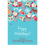Blue Santa Reindeer Christmas  Holiday Gift Tag