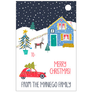 Winter Cabin Christmas Holiday Gift Tag
