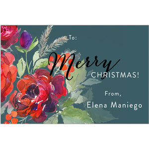 Green Velvet Roses Christmas Holiday Gift Tag