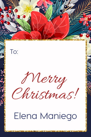Blue Classic Flowers Christmas Holiday Gift Tag
