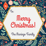 Blue Flowery Leaves Christmas Holiday Gift Tag