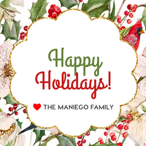Floral Scalloped Christmas Holiday Gift Tag