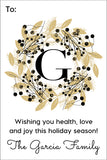 Gold Wreathy Monogram Christmas Gift Tag