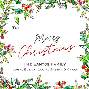 Floral Line Art Christmas Gift Tag