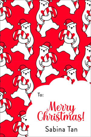 Polar Bear Hugging Candy Cane Christmas Gift Tag
